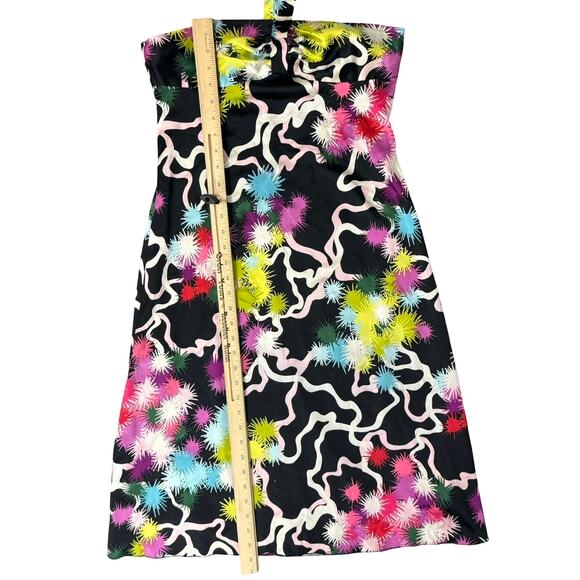Trina Turk Y2K Abstract Black Pink Green Neon Silk Satin Halter Dress size 8 - Picture 3 of 13